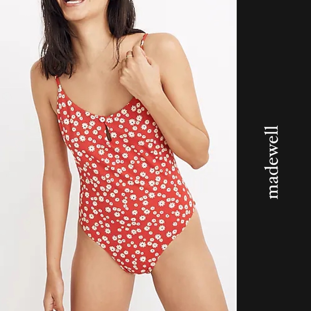Madewell Second Wave Button-Front One-Piece Swimsuit in Daisy Field L8234 • XL